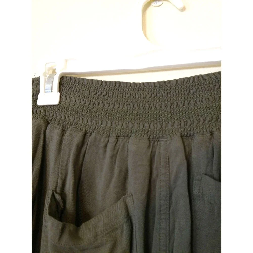 Ci Sono Womens Khaki Wide Leg 100% Rayon Pants Boho Coastal Smocked Waist Sz L - Picture 10 of 10